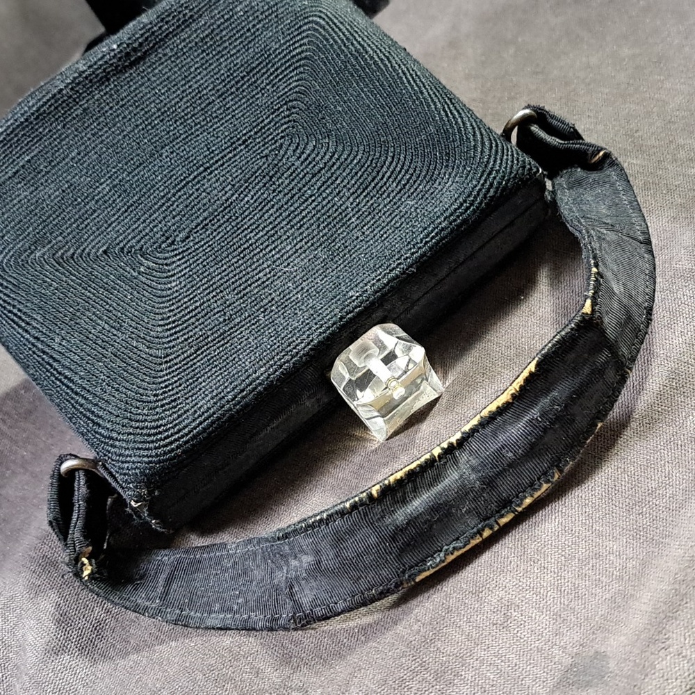 Antique Park Lane Creation By Capitol Leather Black Corde Pillbox Handbag  G- - Picture 15 of 16
